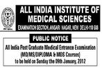 AIIMS Conducts AIPGMEE-2012 Entrance on Jan 09