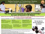 IIT, Madras offers M.S and Ph.D programme admission Jan-May 2014