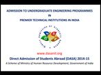 DASA 2014-15 for foreign students' admissions into NITs, IIITs & CFTI