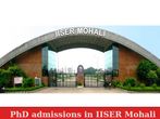 PhD admissions in IISER Mohali PhD admissions in IISER Mohali