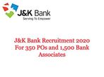 JK Bank Recruitment 2020 For 1,850 POs And Banking Associates, Apply Online From June 20 Onwards