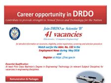 DRDO Recruitment 2018: साइंटिस्ट बी के 41 पदों पर निकली भर्ती 