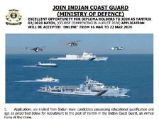 Indian Coast Guard Recruitment 2020: भारतीय तटरक्षक भर्ती 2020 के लिय 10वीं पास करें ऑनलाइन आवेदन