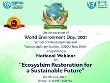 World Environment Day 2021: IGNOU ने 'इकोसिस्टम रीस्टोरेशन' पर रखा नेशनल सेमिनार, Google लिंक से जुड़ें