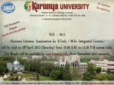 Karunya Entrance 2012 To Be Conducted On April 28