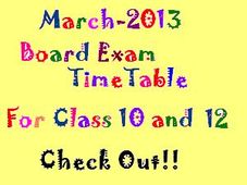 March 2013 Board Exam Time Tables Of Class 10 & 12