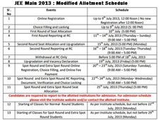 JEE Main 2013 Seat Allotment Schedule Modified by CSAB