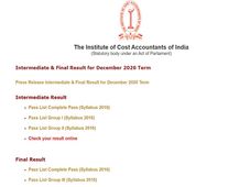 ICMAI Result Declared For Intermediate And Final December 2020 Term