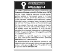 ಆಯಿಲ್ ಇಂಡಿಯಾ ಲಿಮಿಟೆಡ್ ನೇಮಕಾತಿ... ಅಪ್ರೆಂಟೀಸಸ್ ಹುದ್ದೆಗೆ ಅರ್ಜಿ ಆಹ್ವಾನ