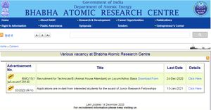 BARC Recruitment 2020: 105 ಜ್ಯೂನಿಯರ್ ರಿಸರ್ಚ್ ಫೆಲೋ ಹುದ್ದೆಗಳಿಗೆ ಅರ್ಜಿ ಆಹ್ವಾನ