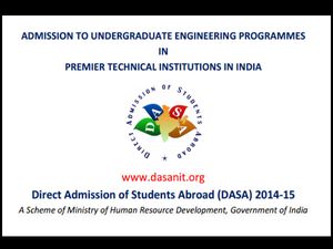 DASA 2014-15 for foreign students' admissions into NITs, IIITs & CFTI