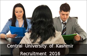 Central University of Kashmir Recruitment for 12 Faculty Posts 2016
