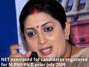 NET exempted for candidates registered for M.Phil/Ph.D prior July 2009