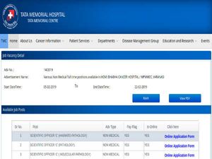 TATA Memorial Centre Recruitment 2019 For Scientific Officers, Engineers And Other Non Medical Posts