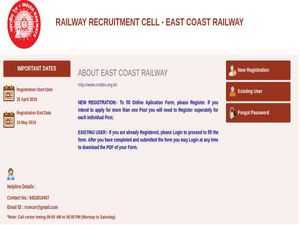 East Coast RRC Recruitment 2019 For 310 Junior Engineers, Technicians, Clerks And Others