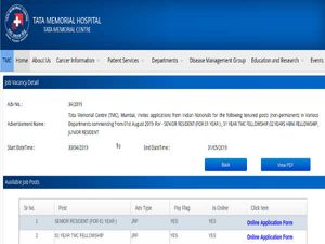 Tata Memorial Centre Recruitment 2019 For 44 Sr. Residents, Fellowships and Jr. Residents