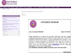 Delhi University Recruitment 2019: Apply Online For 166 Professors Post Before August 08