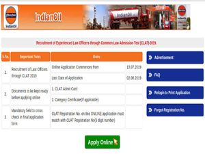 IOCL Recruitment 2019 For Experienced Law Officers Through CLAT-2019. Apply Online Before August 02