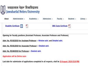 JNU Recruitment 2019: Apply Online For 267 Professors And Associate Professors Post Before August 19