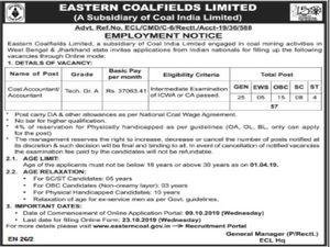 Coal India Limited: Apply Online For 57 Accountants Post In ECL, Earn Up To Rs. 37,063 Per Month 