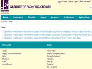 Institute of Economic Growth: Apply For 123 Field Investigators Post Through 'Walk-In' Selection