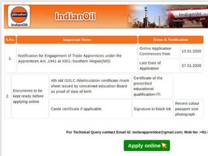 IOCL Recruitment 2020: Apply Online For 248 Trade Apprentices Post Before January 27