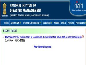 NIDM Recruitment 2021 For Jr. Consultants, Consultants, MTS And Helper Jobs, Apply Offline Before February 2