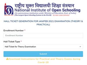 NIOS Admit Card 2021 Released For Class 10 And Class 12 Theory Examination 