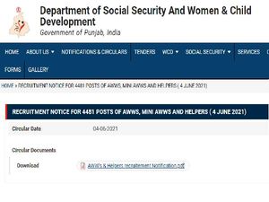 Punjab Anganwadi Recruitment 2021 For 4,481 AWWS, Mini AWWS And Anganwadi Helpers Posts. Apply Before July 3