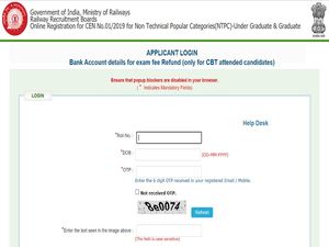 RRB NTPC Fee Refund Link 2021 Activated At rrbcdg.gov.in