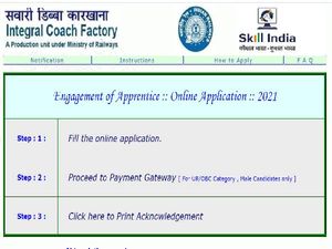 Integral Coach Factory Recruitment 2021 For 792 Trade Apprentice Posts, Apply Online Before October 26