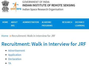 IIRS ISRO Recruitment 2021 For JRF Posts Through Walk-In Interview From October 22