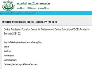 JMI CDOE Admissions 2021: Register For Jamia Millia Islamia Diploma, Online UG PG Programs Before November 30