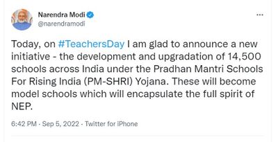 More Than 14500 Schools Across The Country To Be Developed As PM SHRI Schools