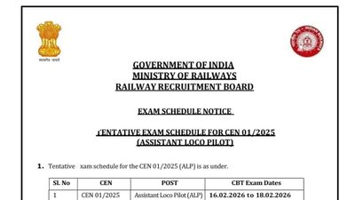 RRB ALP Exam Dates 2025 Announced, CBT-1 Scheduled from February 16 to 18, 2026