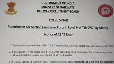 RRB Section Controller CBAT Exam Date 2026 Announced; Exam on June 6