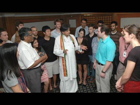 Dr Shashi Tharoor interacting with students from Kansas University at a programme hosted by Asian School of Business 