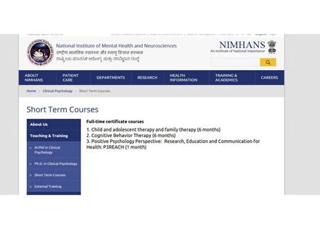 Psychology Courses From NIMHANS