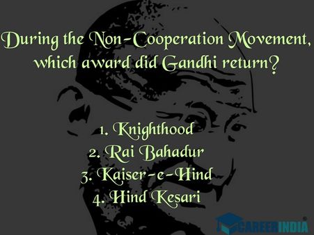 Gandhi Quiz: During the Non-Cooperation Movement, which award did Gandhi return?