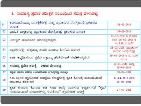 ಸಿಇಟಿ ಸಮಗ್ರ ವೇಳಾಪಟ್ಟಿ