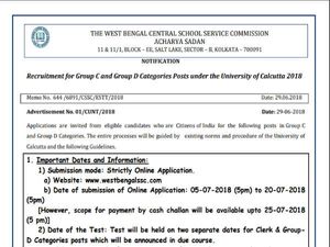 WBSSC Recruitment 2018: ग्रुप सी और डी के 591 पदों पर भर्ती