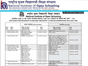 NIOS Date Sheet 2020: ओपन स्कूल कक्षा 10वीं / 12वीं परीक्षा का टाइम टेबल जारी, डेटशीट पीडीएफ डाउनलोड