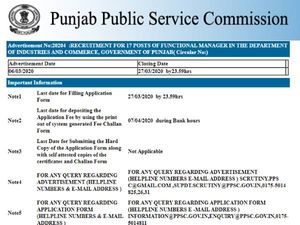 PPSC Functional Manager Recruitment 2020: पंजाब पीएससी भर्ती 2020 नोटिफिकेशन, 27 मार्च तक करें आवेदन