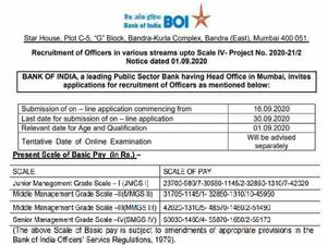 BOI Recruitment 2020 Notification: बैंक ऑफ इंडिया भर्ती 2020 के लिए 30 सितंबर तक करें आवेदन