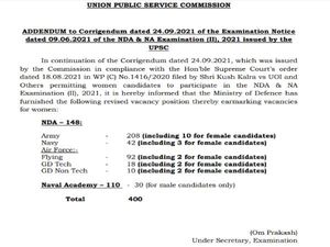 UPSC NDA NA Exam महिला उम्मीदवारों की निर्धारित भर्ती जारी