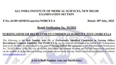 AIIMS NORCET फाइनल रिजल्ट 2023 हुए जारी, रोल नंबर वाइज रिजल्ट चेक करने के लिए डाउनलोड करें पीडीएफ