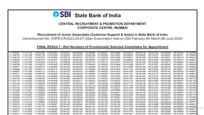 SBI क्लर्क मेन्स रिजल्ट 2024 जारी, चयनित उम्मीदवारों की सूची देखने के लिए डाउनलोड करें PDF