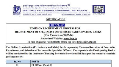 IBPS ने की स्केल 1 ऑफिसर के लिए पंजीकरण प्रक्रिया शुरू, ibps.in पर करें 21 अगस्त तक आवेदन