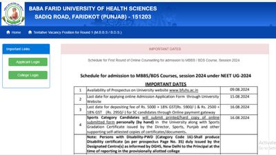 पंजाब NEET UG 2024 काउंसलिंग के लिए पंजीकरण प्रक्रिया शुरू,  bfuhs.ac.in पर करें आवेदन