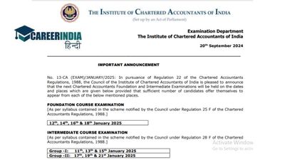 ICAI CA फाउंडेशन और इंटरमीडिएट परीक्षा 2025 शेड्यूल जारी, 11 जनवरी से शुरू होंगी परीक्षा